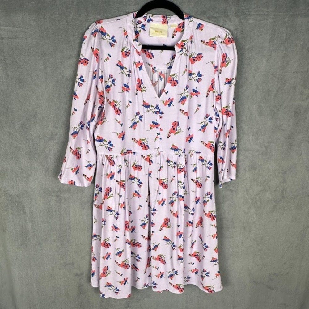 Maeve Anthropologie Dress Womens Small Purple Floral Babydoll Whimsy Cottage - Picture 2 of 14